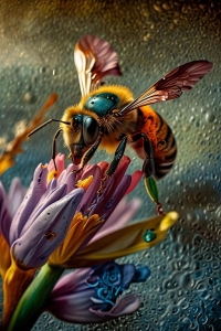 A Dance of Nature: Bee Interacting with a Vibrant Flower