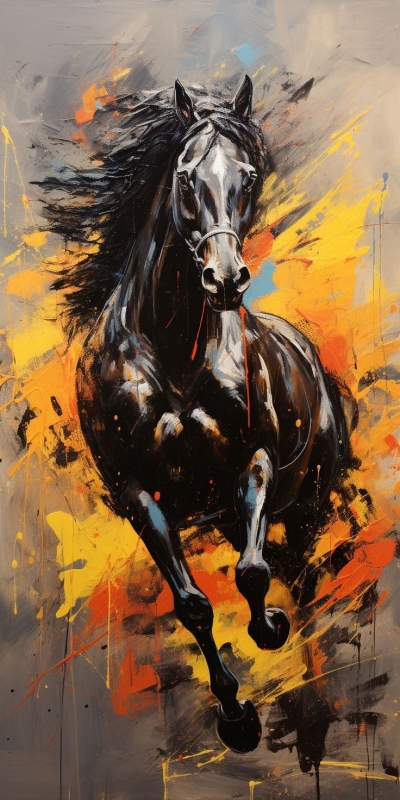 Abstract Realism: Dynamic Black Horse in Motion
