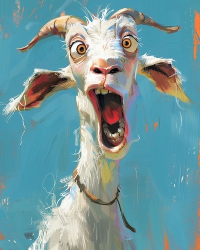 Animated Goat Expresses Surprise: Captivating Cartoon Artistry
