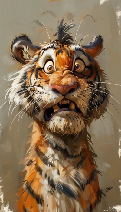 Animated Tiger Surprise: A Comical Encounter
