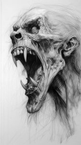 Artistic Interpretation of a Frightful Beast: A Detailed Pencil Drawing