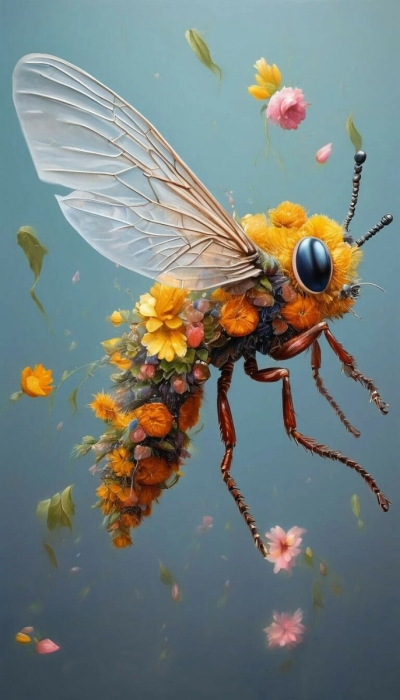 Artistic Nature: The Floral Bee's Whimsical Journey