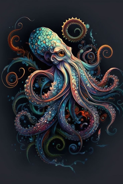 Artistic Octopus Representation: A Symphony of Vibrant Colors and Dynamic Design