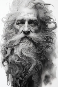 Artistic Portrait of a Wise Elderly Man: A Crossroad of Mythology and Wisdom