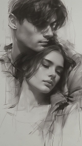 Artistic Representation of Intimate Couple: Sketch and Painting Fusion