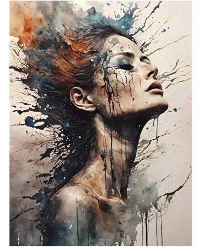 Artistic Splendor: The Convergence of Watercolor and Splatter Techniques in Female Portraiture
