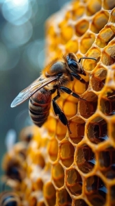 Bee's Delight: A Close-up View of a Honeybee on a Honeycomb