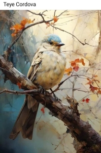 Blue-Headed Bird Perched on an Autumn Branch
