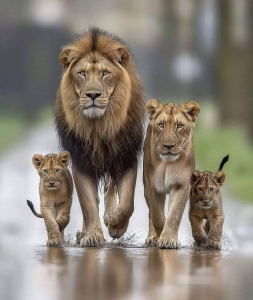 Bonding Journey: A Proud Lion Family in the Wild
