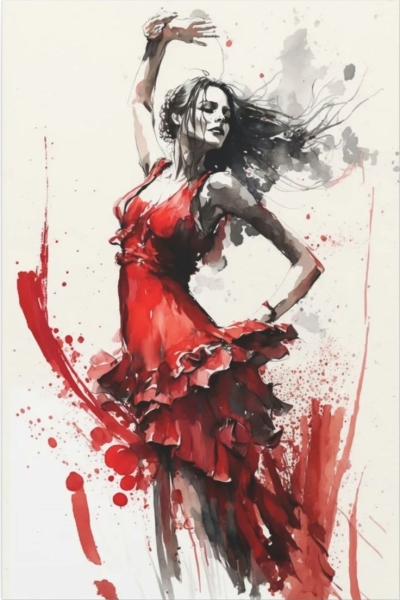 Captivating Artistry of a Woman Dancing in a Red Dress