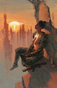 Contemplation at Sunset: A Fusion of Art and Futurism