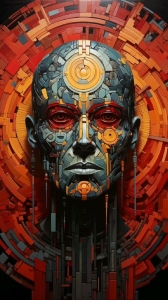 Cybernetic Renaissance: An Artistic Abstraction of a Futuristic Humanoid Face