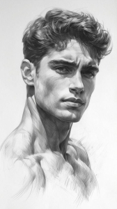 Detailed Portrait: Captivating Black and White Drawing of a Young Man