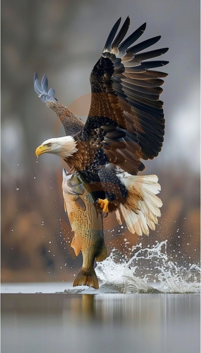 Eagle's Majestic Flight: Capturing Prey Over Water