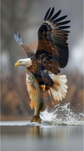Eagle's Majestic Flight: Capturing Prey Over Water
