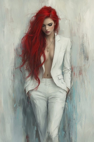 Elegance in Abstraction: The Enigma of the Red-Haired Figure in White
