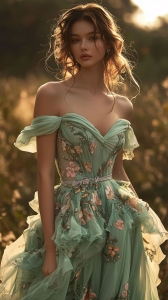 Elegant Serenity: Embracing Nature in a Floral Green Dress