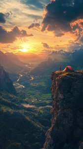 Embracing Serenity: The Fusion of Sunset and Mountainous Terrains