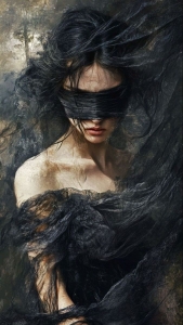 Enigma of the Veiled Eyes: A Portrait of Mystery and Emotion