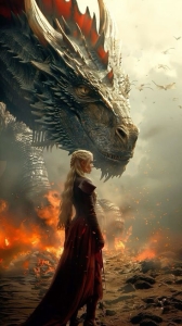 Epic Standoff: A Mythical Encounter between Woman and Dragon