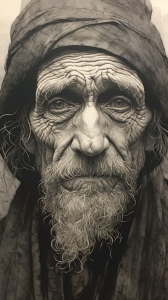Eternal Wisdom: Portrait of an Elderly Person with Distinct Facial Features