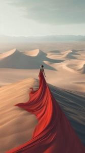 Ethereal Journey: A Trek Through the Desert in Radiant Red