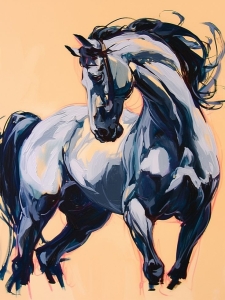 Expressive Blue and White Stallion: A Bold Artistic Representation