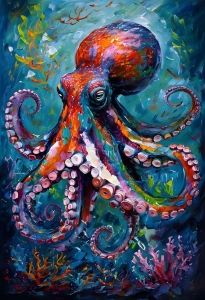 Expressive Underwater Artistry: A Vibrant Octopus Painting