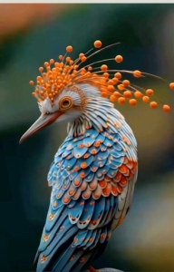 Fantasy Meets Reality: The Artistic Bird with Vibrant, Intricate Feathers