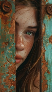 Gaze Through Time: A Close-up Portrait of Eyes in a Rustic Setting