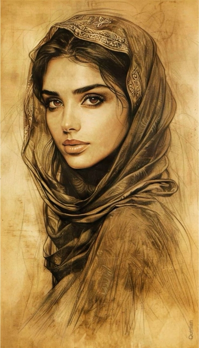 Graceful Beauty: Artistic Portrayal of a Woman in a Headscarf