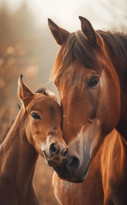 Harmonious Bond: A Mare and Her Foal in the Wild