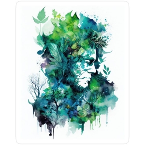 Harmonious Integration: A Watercolor Abstract Art of Human-Nature Connection