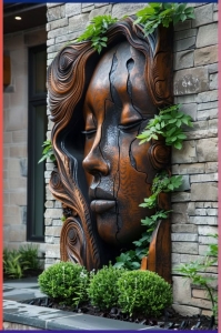 Harmony of Nature and Art: The Serene Sculptural Face on a Stone Wall