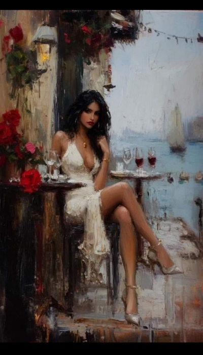 Impressionist Art: Model in a White Dress Amidst Nature's Splendor