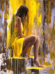 Impressionistic Portrayal of a Woman in Yellow Dress - An Art of Emotion and Color