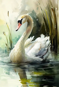 Impressionistic Swan: A Serene Encounter in Nature's Beauty