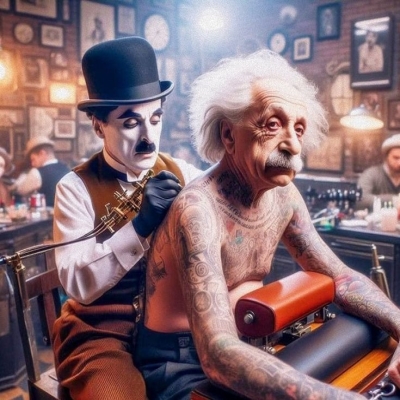 Inked Memories: A Vintage Affair Between a Silent Film Character and a Tattooed Senior