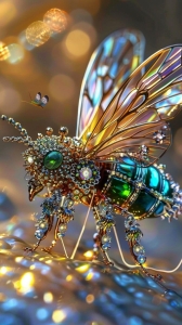 Intricate Artistry: The Jeweled Bee with Stained Glass Wings
