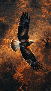 Majestic Flight: Eagle Soaring Over Earthy Landscape