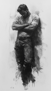 Monochromatic Sketch of a Contemplative Male Figure