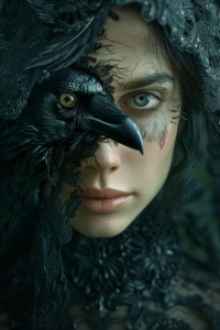 Mystical Portrait: The Fusion of Human and Raven