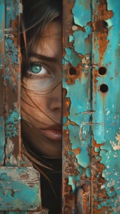 Mystique of the Hidden Gaze: A Study in Turquoise and Texture