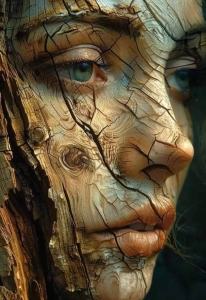 Nature's Gaze: An Artistic Blend of Facial Features and Organic Textures