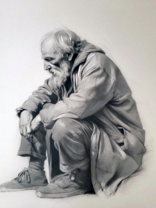 Reflective Sketch of an Elderly Man: Contemplation Embodied in Art