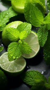 Refreshing Green: Mint Leaves and Lime Halves