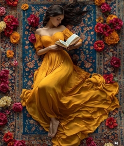 Serene Moments: Reading Amongst Blooms Dressed in Yellow
