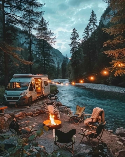 Serene Riverside Camping Experience: Vanlife, Campfires, and Nature