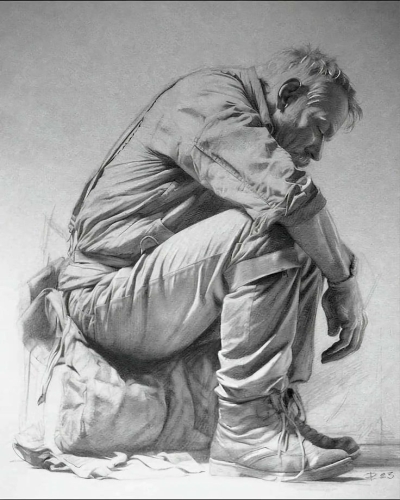 Sketch of Introspection: A Realistic Drawing of a Reflective Figure
