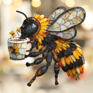 Stained-Glass Artistry: Vibrantly Colored Bee with Honey Glass
